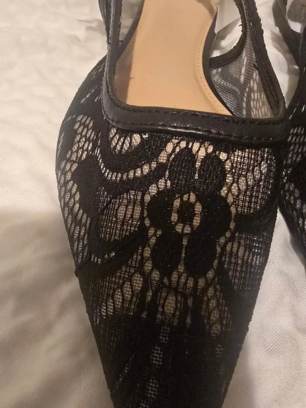Women's London Lace Sling Back Bow Flats - a New Day™ Black 6: Cushioned Insole,